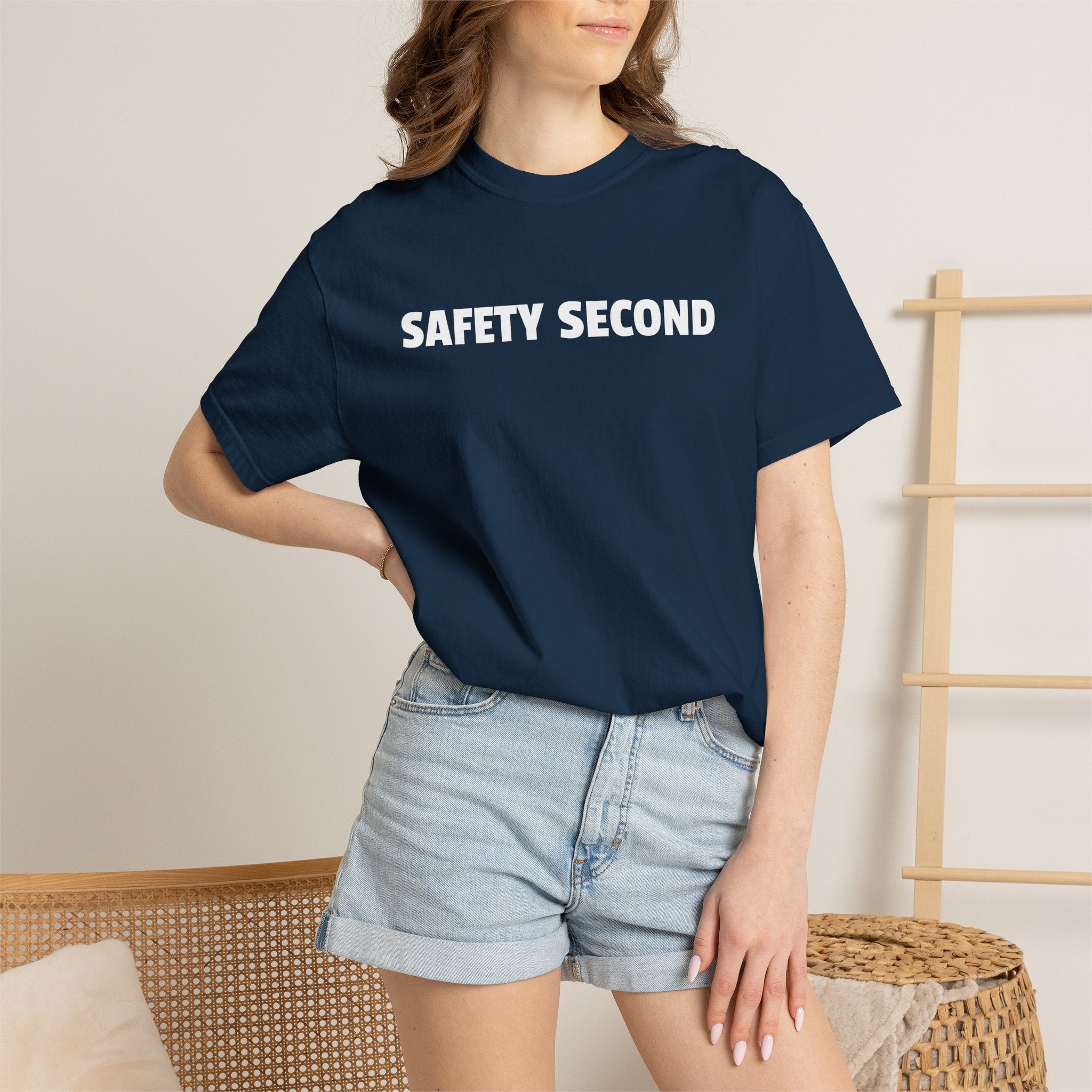 SAFETY SECOND T-shirt | Bold White Text Tee, Casual Statement Shirt