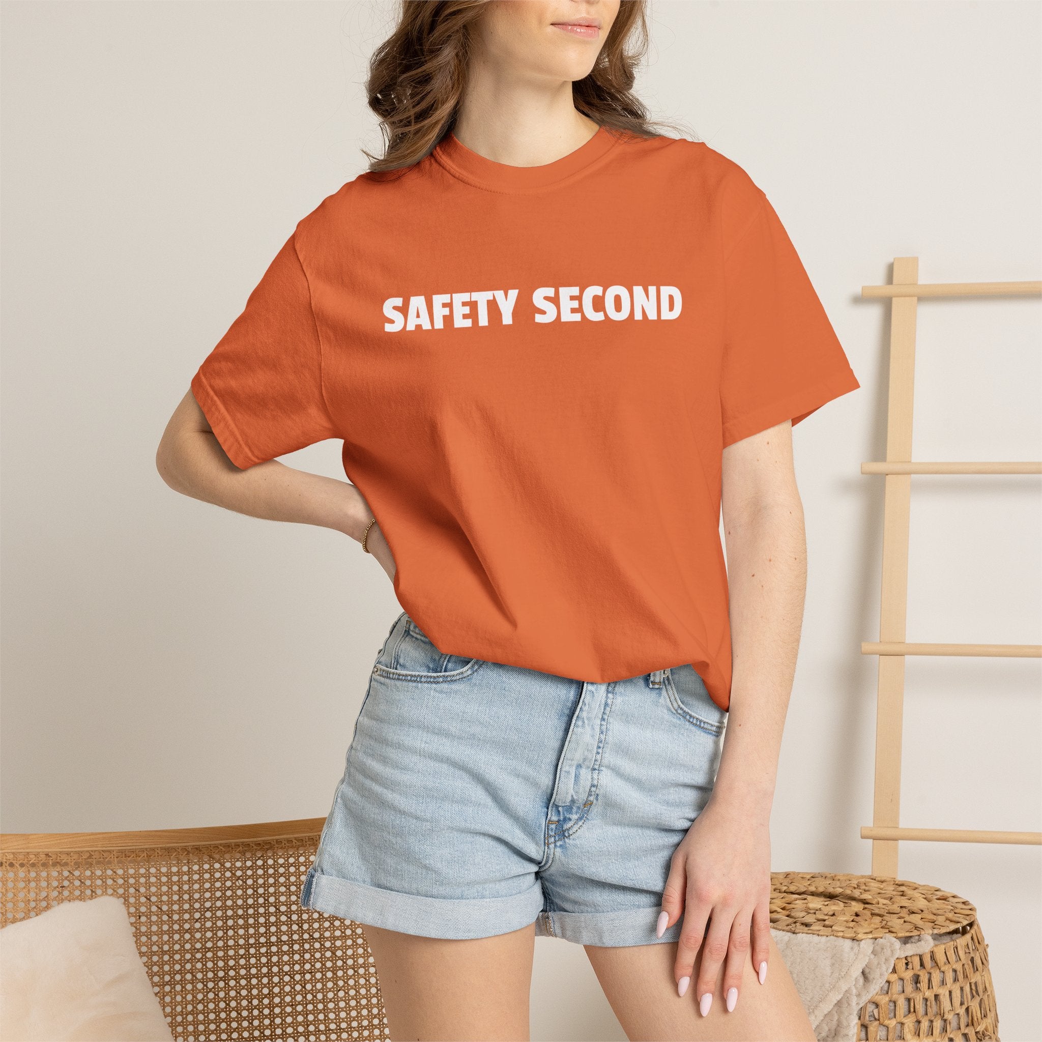 SAFETY SECOND T-shirt | Bold White Text Tee, Casual Statement Shirt