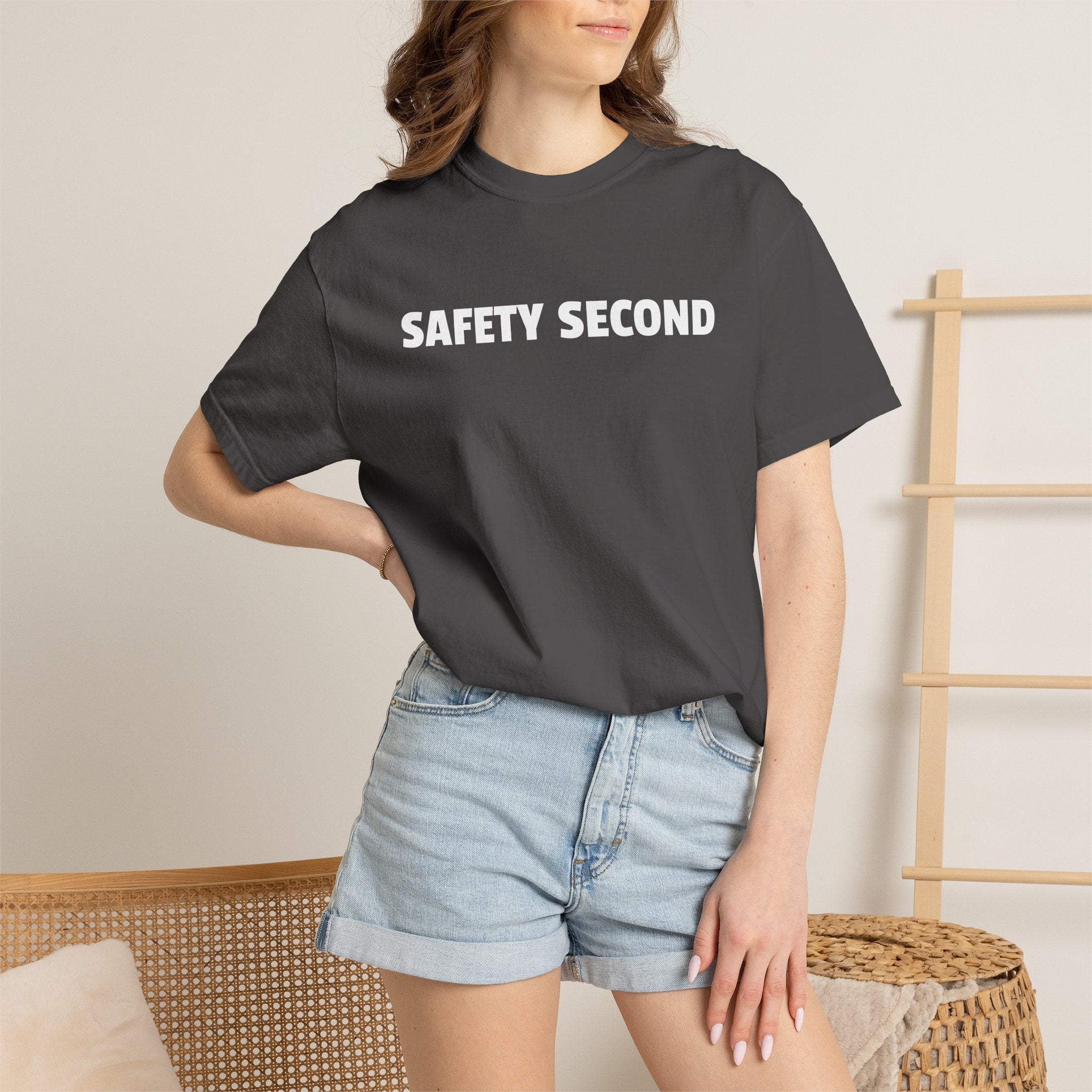 SAFETY SECOND T-shirt | Bold White Text Tee, Casual Statement Shirt