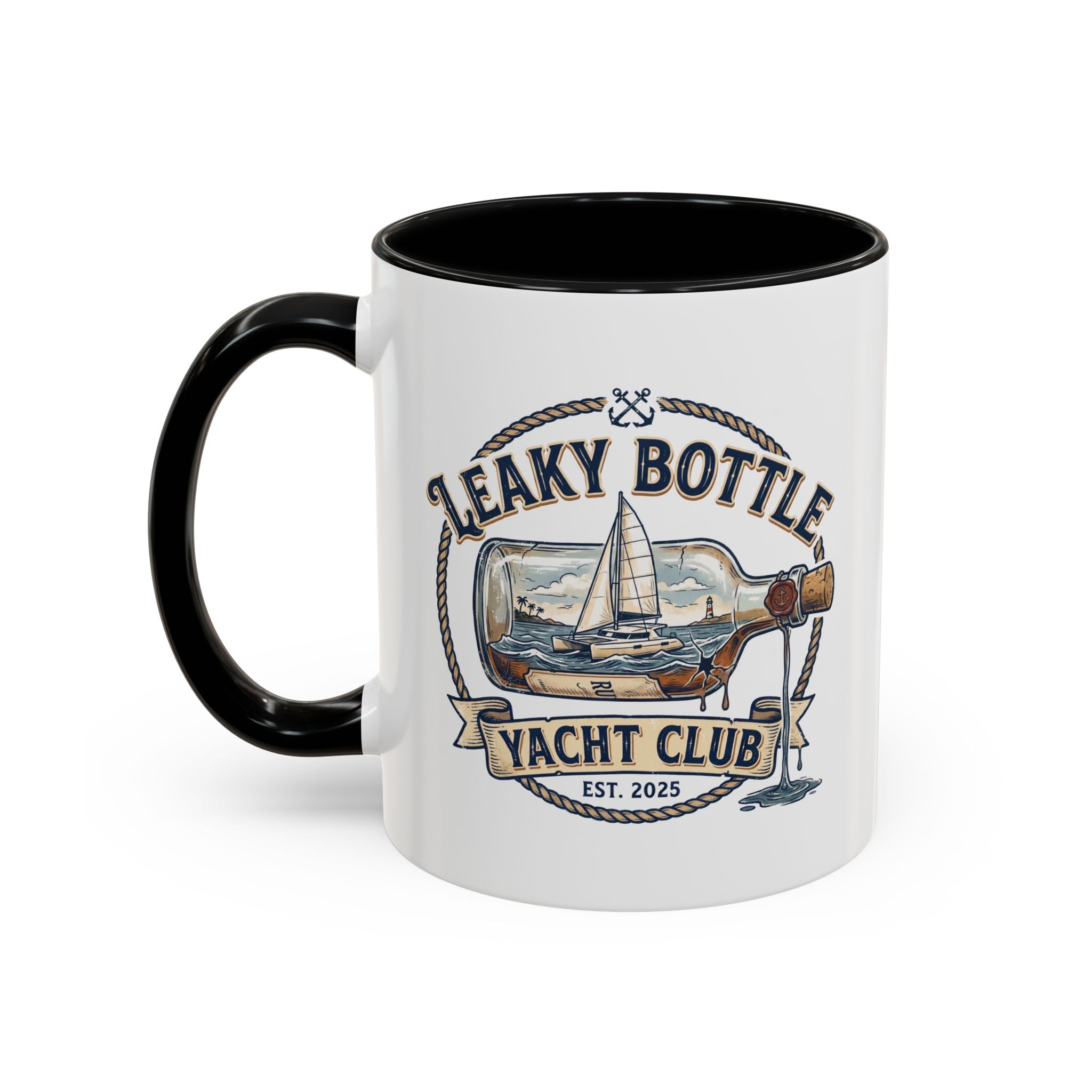 LBYC Commodore Coffee Mug — Nautical Vintage Ship Wheel Accent Mug
