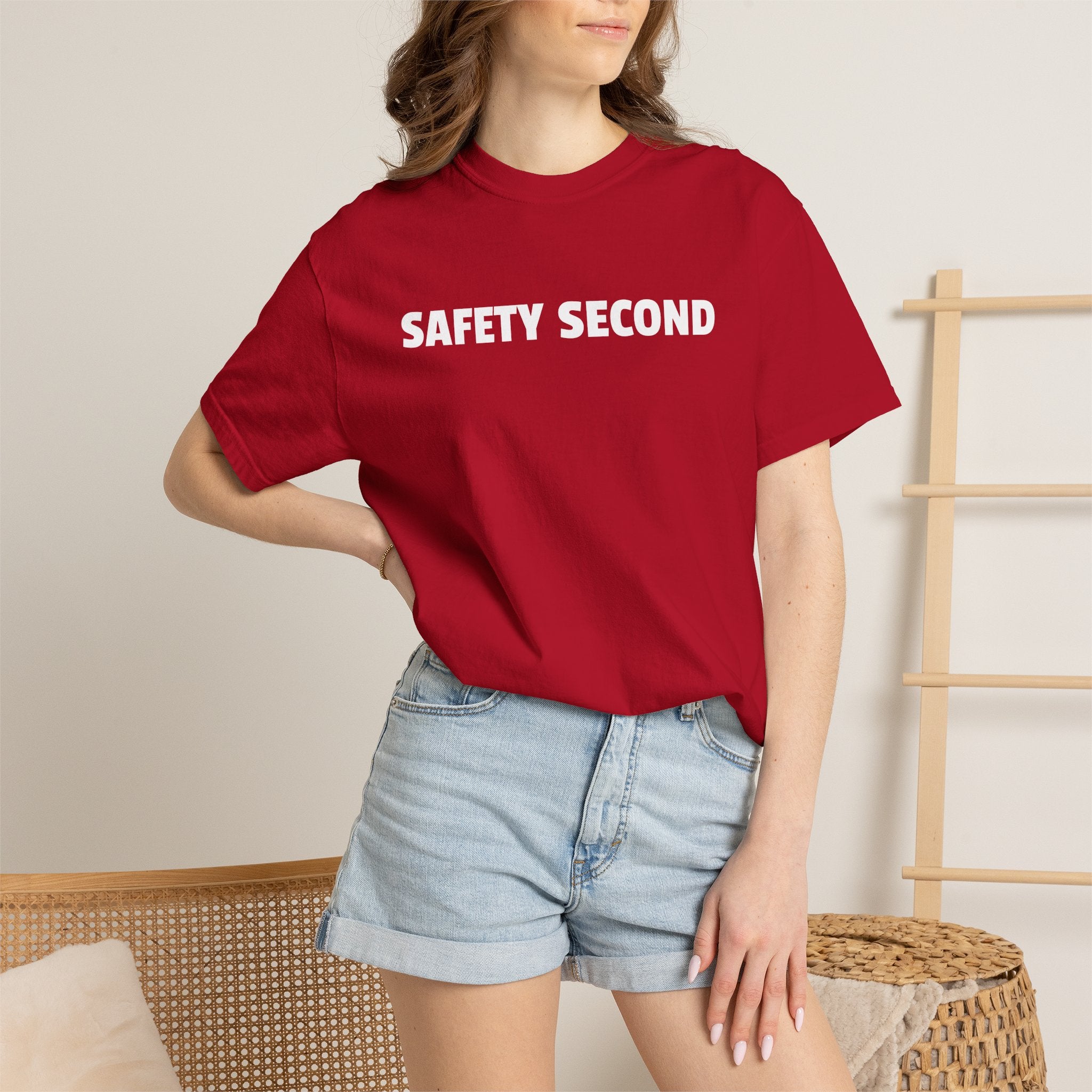 SAFETY SECOND T-shirt | Bold White Text Tee, Casual Statement Shirt