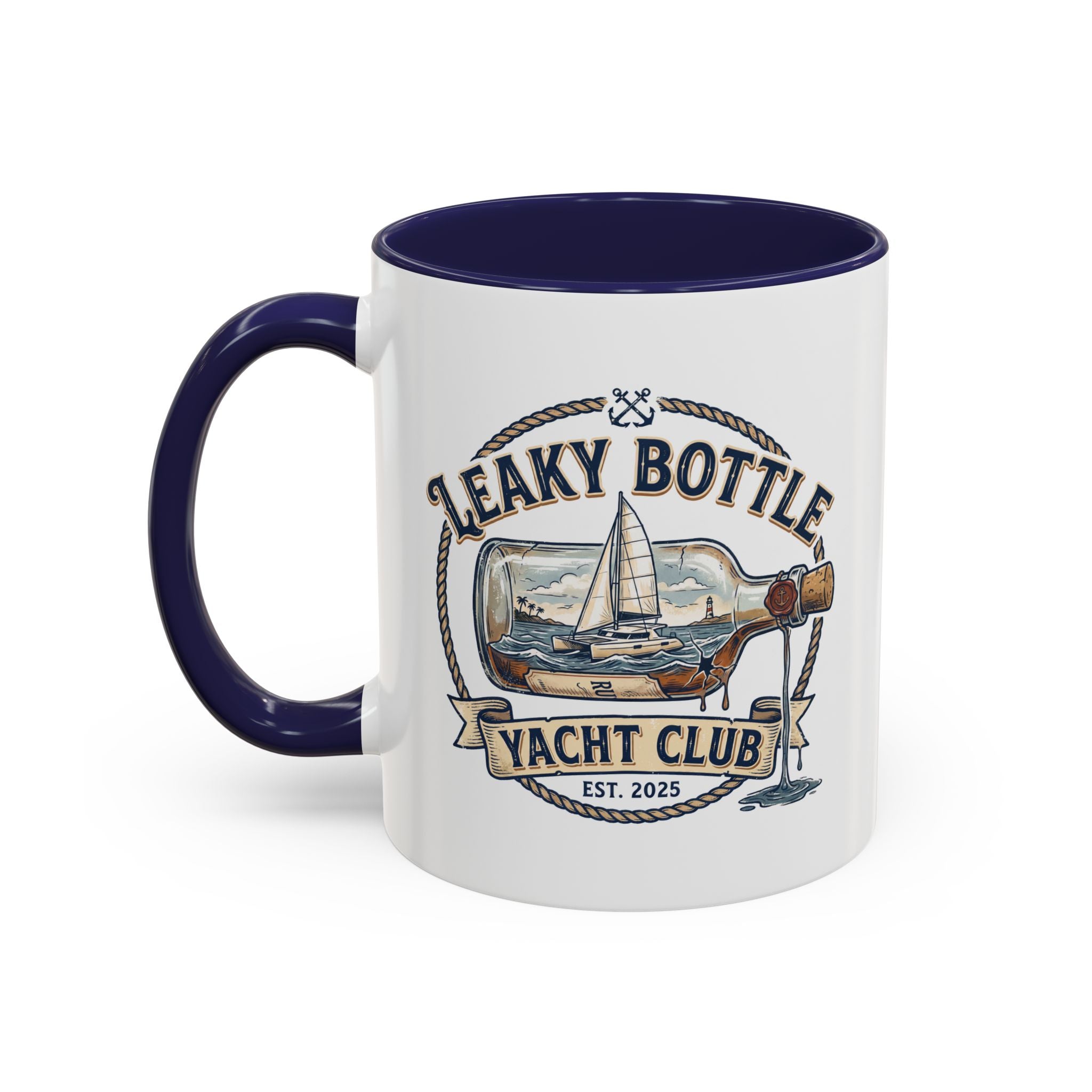 LBYC Commodore Coffee Mug — Nautical Vintage Ship Wheel Accent Mug