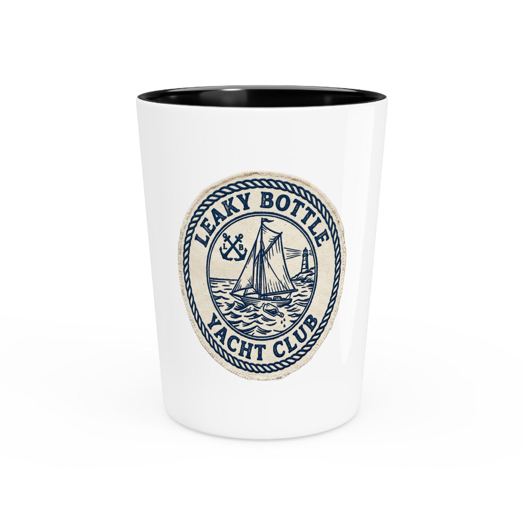 Leaky Bottle Yacht Club Shot Glass – Nautical Sailing Emblem Bar Glassware